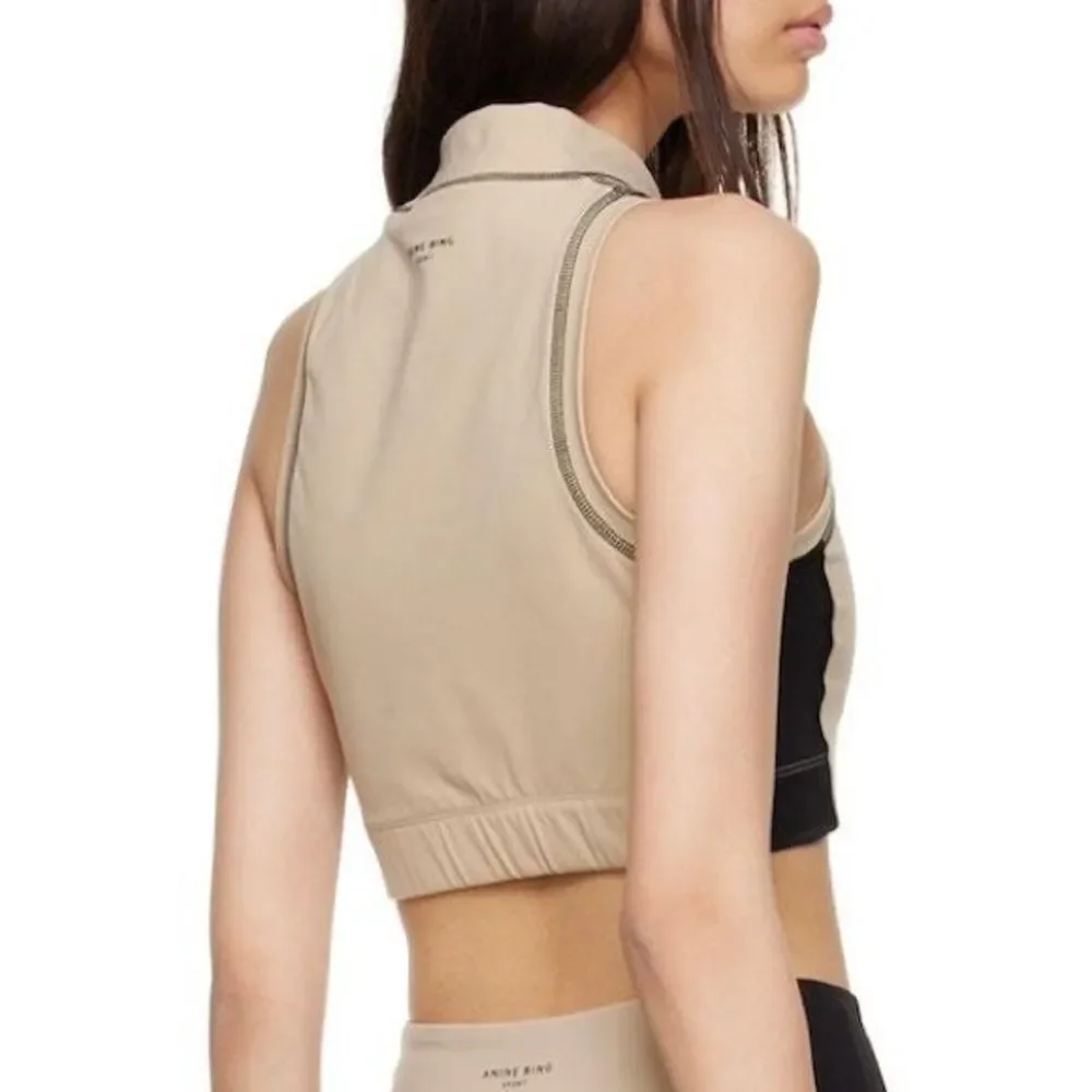 Anine Bing Jenna Sports Bra Tan Black Mock High Neck Sporty New Size Large